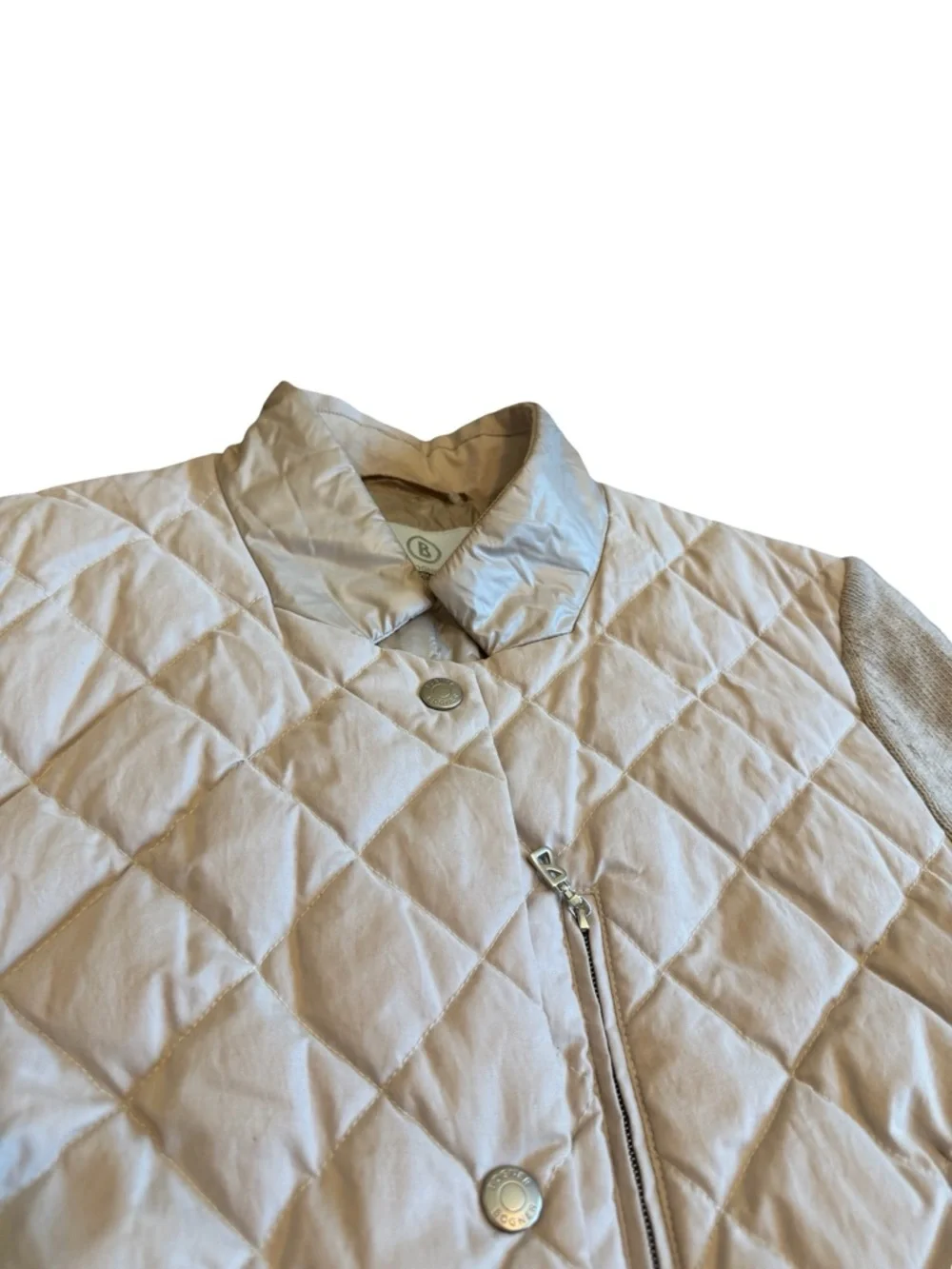 Bogner Down Filled Diamond Quilted Jacket Wool Sleeves Sweater Size 8 Women's